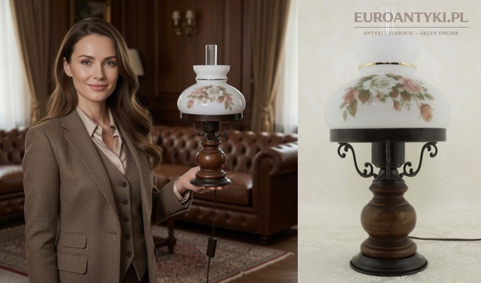 Rustykalna lampka stołowa vintage w róże